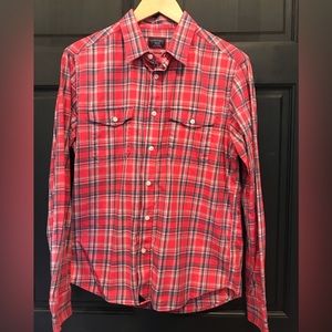Untuckit Medium Slim fit dress shirt, red plaid.